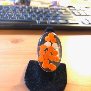 Awesome 90's Lucite Orange & White Ring sz 8